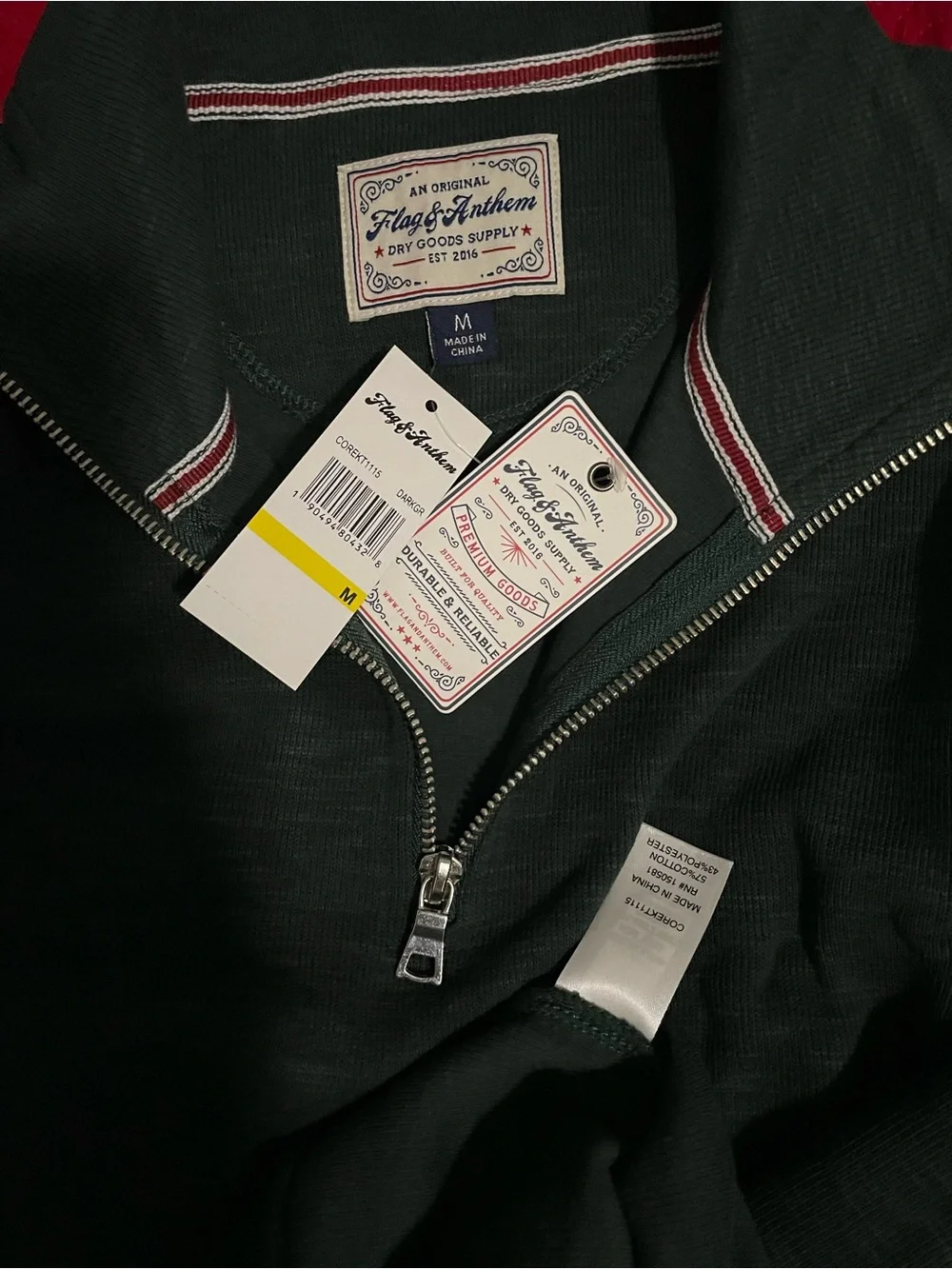 Flag & Anthem Men’s Dark Green Quarter Zip-Up Mock Neck Sweater Size Medium M